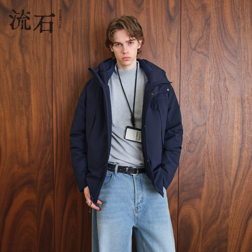 商场同款流石男装工装连帽羽绒服