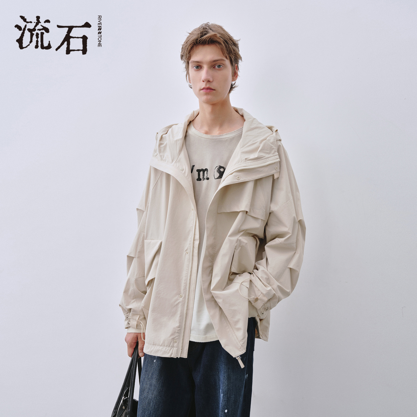 商场同款流石男装中性风短款风衣