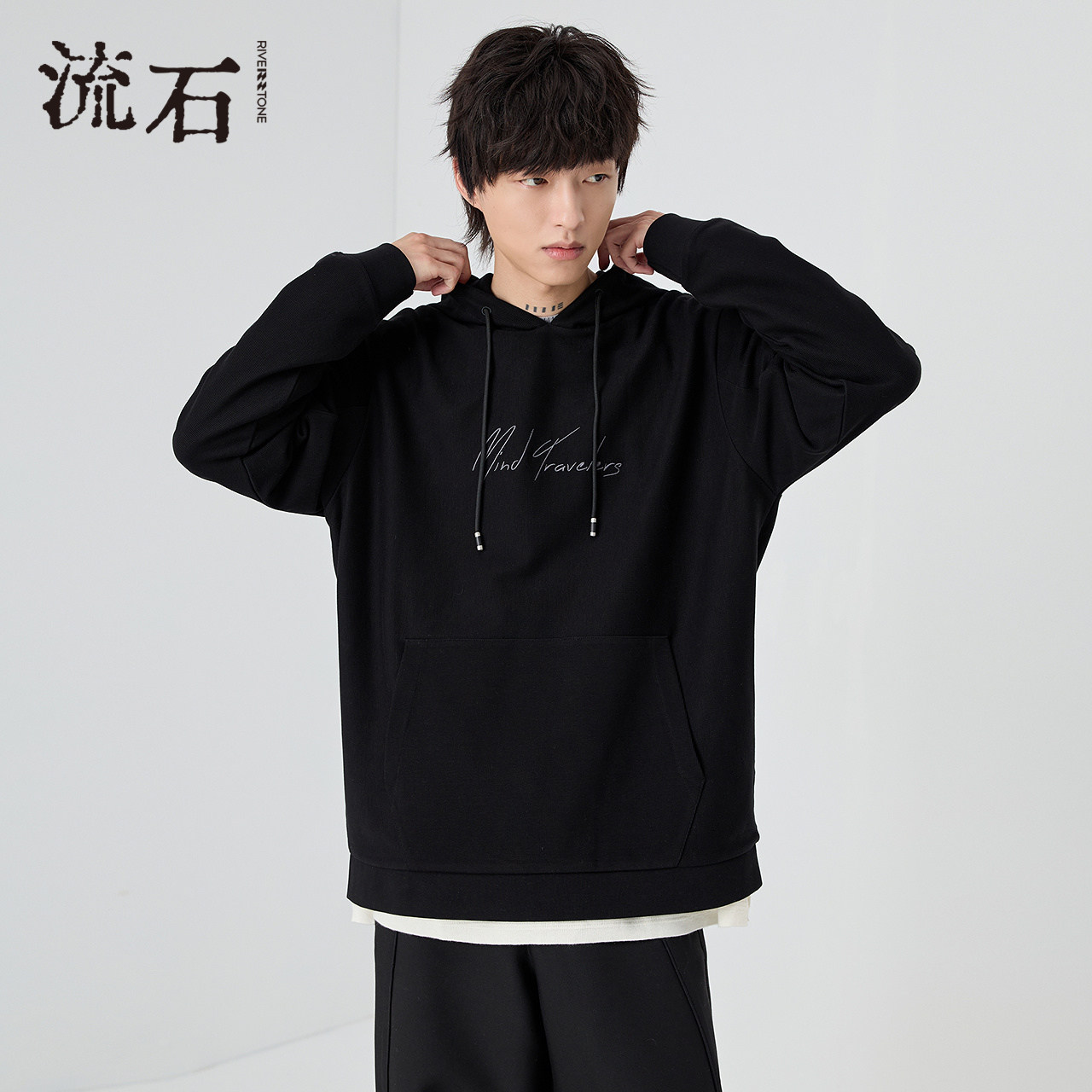 流石男装时尚刺绣字母连帽卫衣2026年春秋季新款男生套头衫上衣潮,男装,卫衣,淘宝优惠券,粉丝福利购,淘宝优惠卷