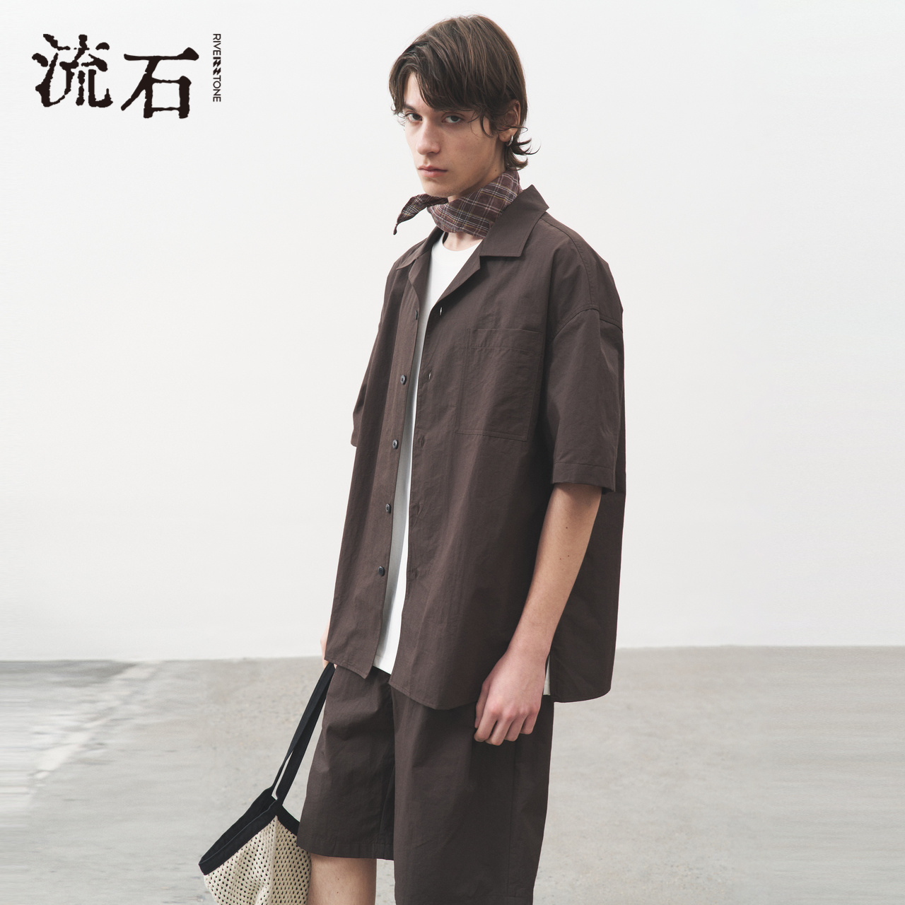 商场同款流石男装亚麻短袖衬衫潮