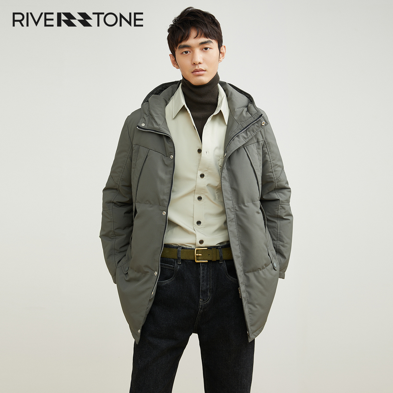 Riverstone中长款90白鸭绒羽绒服