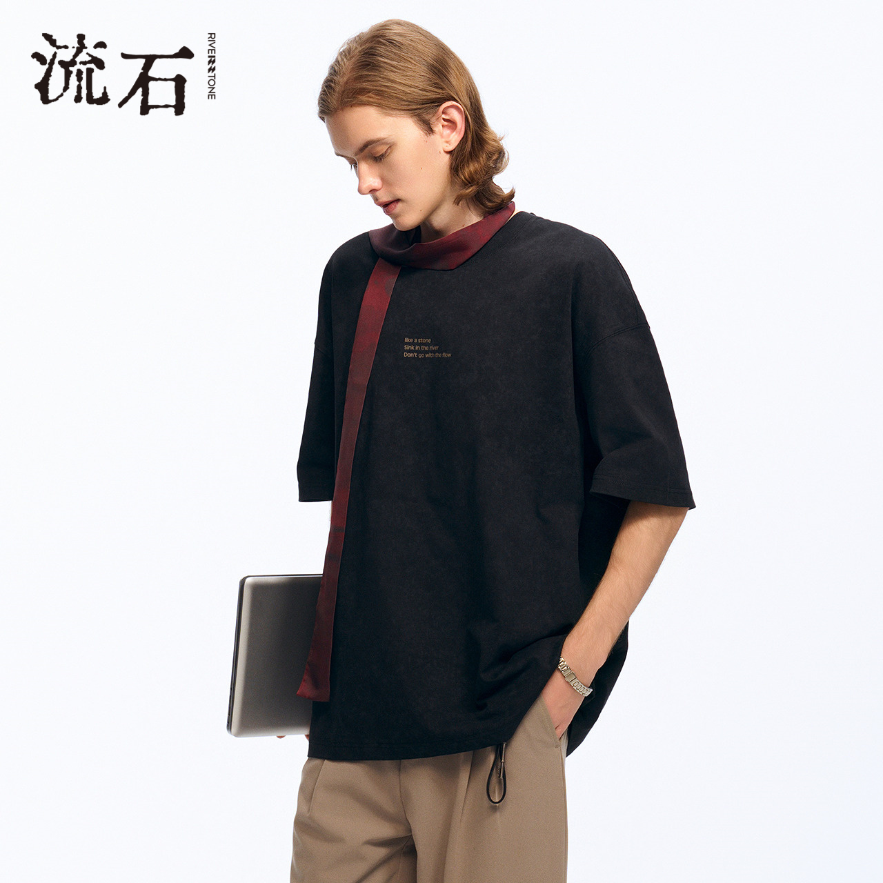 商场同款流石男装字母印花T恤潮