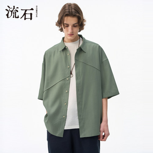 商场同款流石男装莱赛尔中袖衬衫