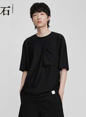 RS流石男装黑色速干短袖T恤2026新款夏季男士简约口袋设计感上衣