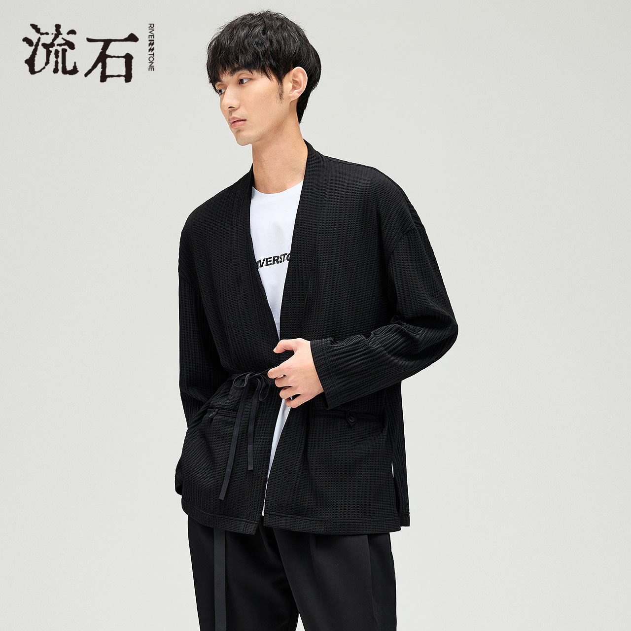 RS流石男装高端慵懒系带针织开衫