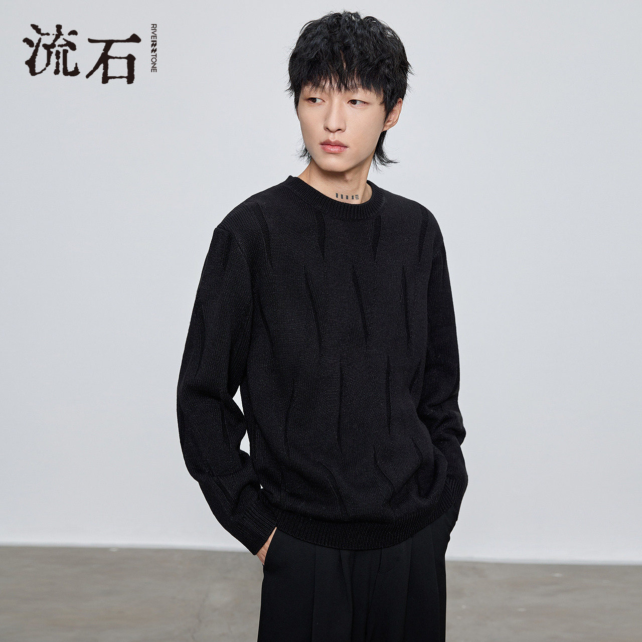 流石男装时尚提花打底针织毛衫2025新款冬季高端简约保暖套头毛衣,男装,针织衫/毛衣,淘宝优惠券,粉丝福利购,淘宝优惠卷