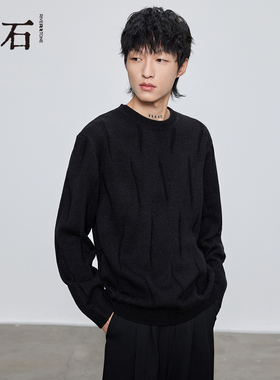 流石男装时尚提花打底针织毛衫2025新款冬季高端简约保暖套头毛衣