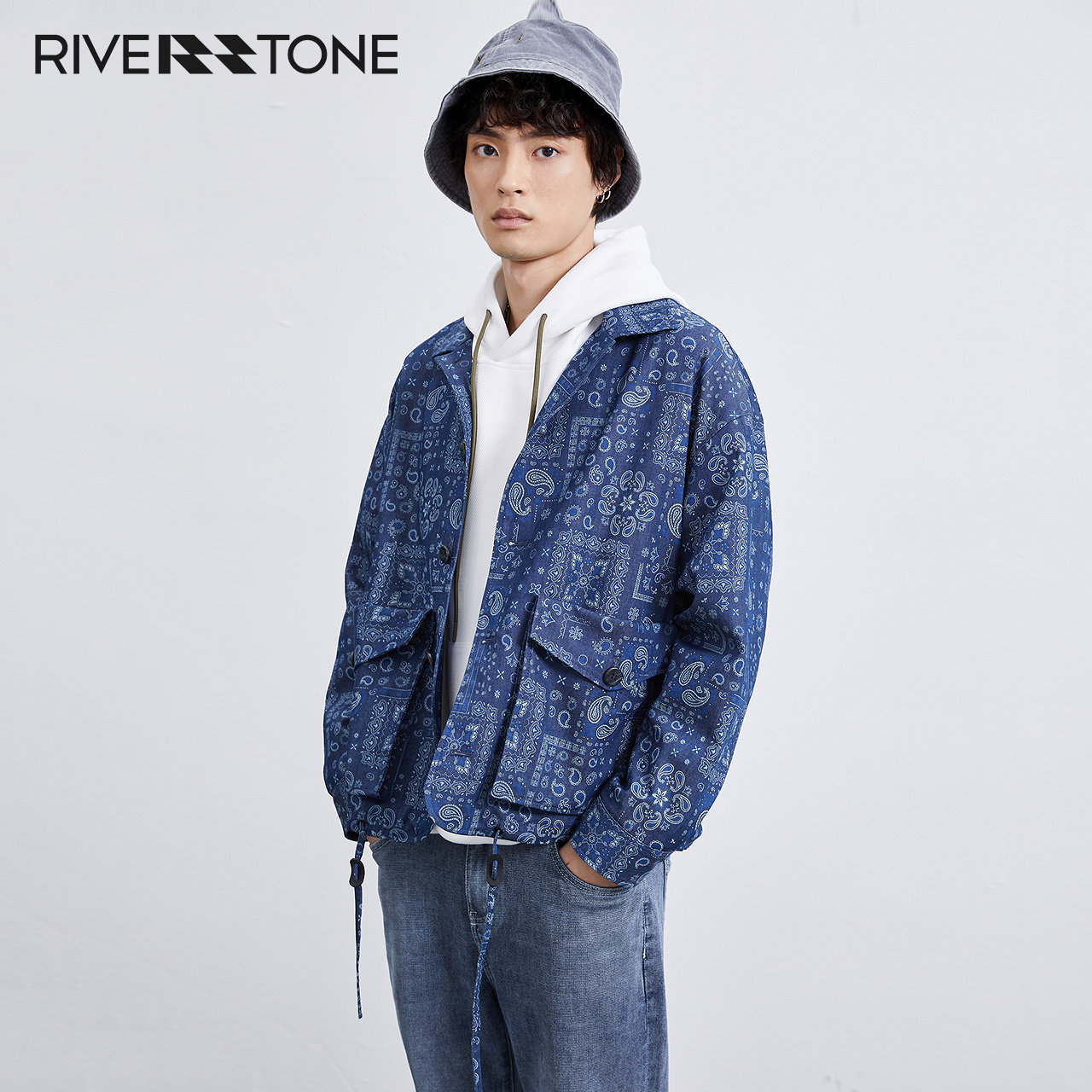 流石男装春装时尚宽松牛仔外套男士2026年春季新款宽松短款夹克潮