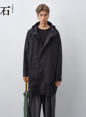 流石男装时尚户外中长款风衣2026年春季新款男士红色连帽机能外套