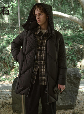 【商场同款】流石男装黑色经典中长款羽绒服2025年冬季新款白鸭绒