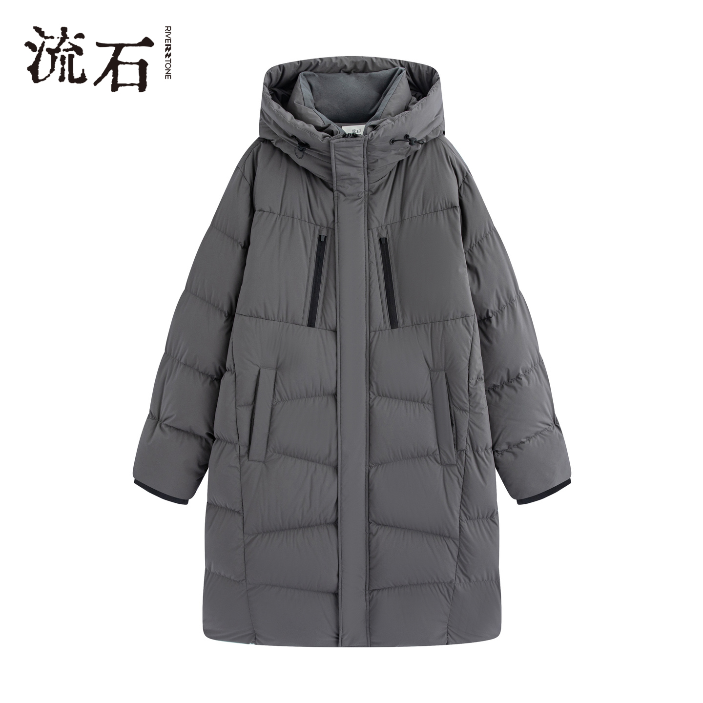 商场同款流石男装长款连帽羽绒服