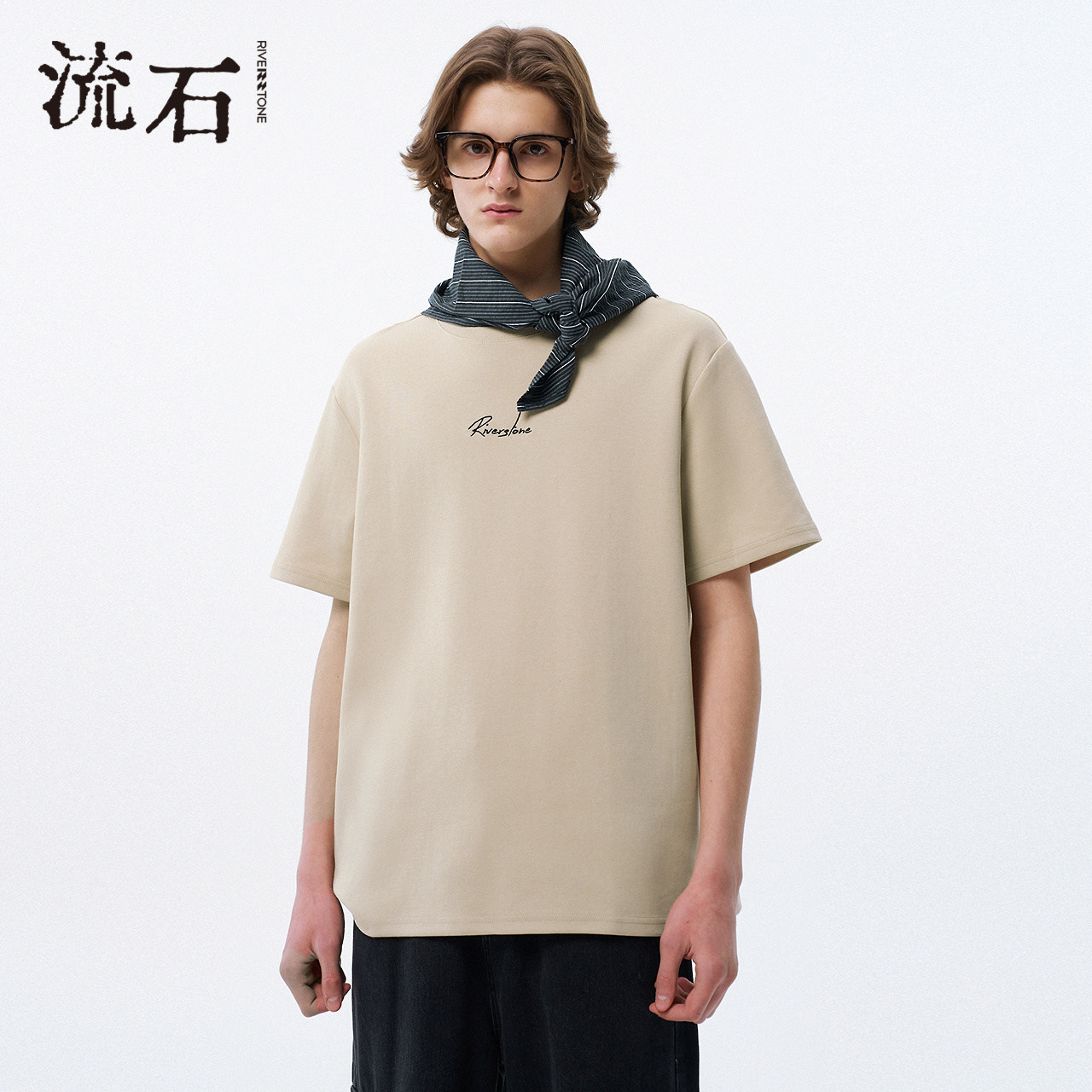 流石男装百搭字母提花T恤2026年夏季新款男士简约经典套头上衣潮,男装,T恤,淘宝优惠券,粉丝福利购,淘宝优惠卷