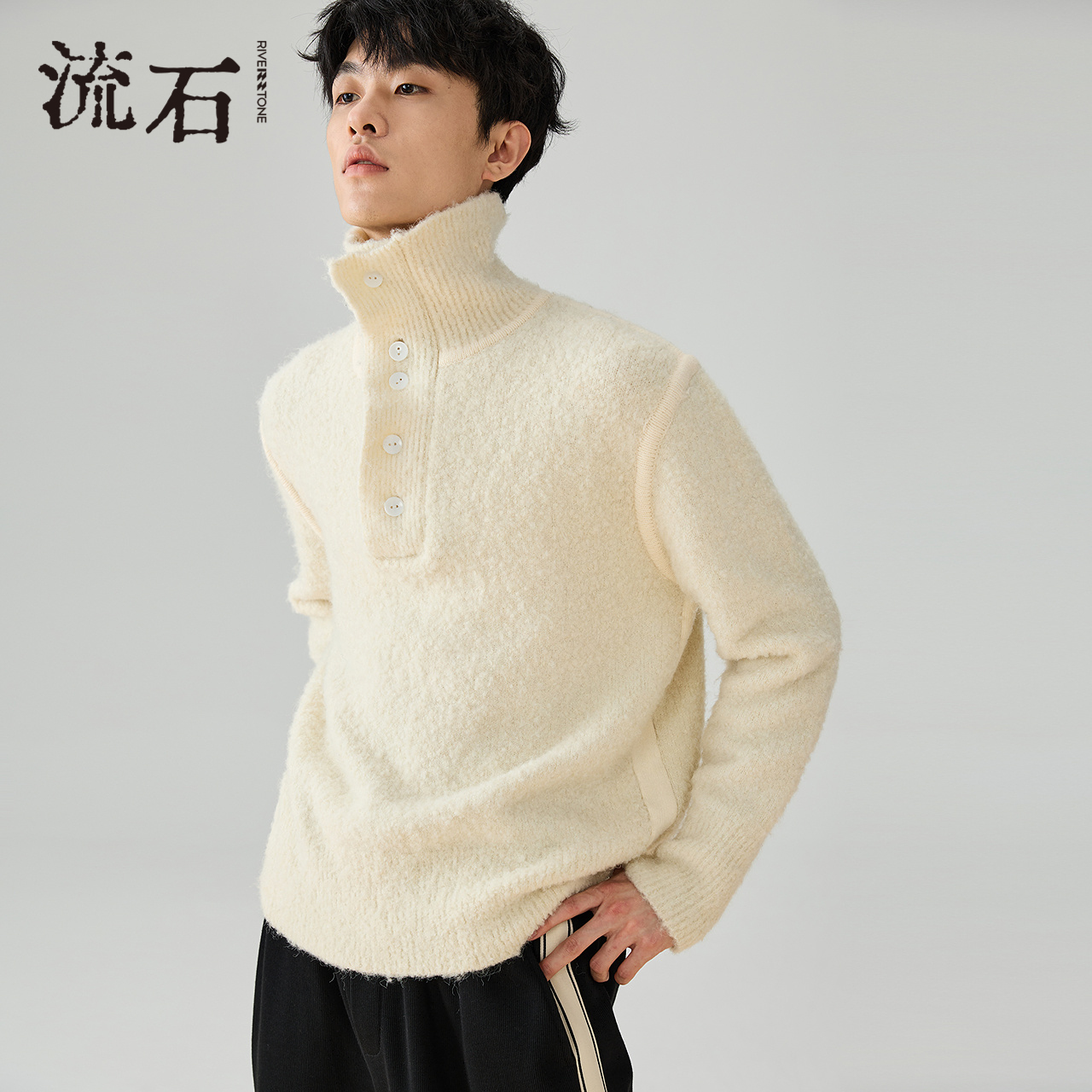 商场同款流石男装高端半开领毛衣