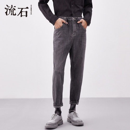 流石男装宽松日系直筒牛仔长裤子