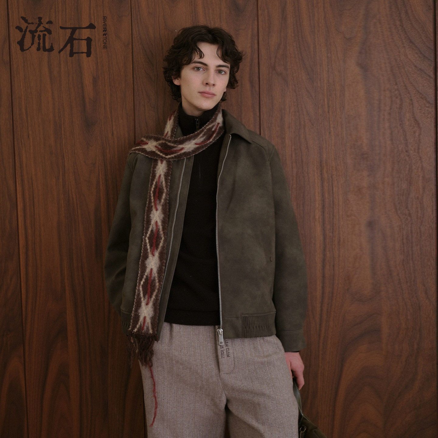 【商场同款】流石男装迷彩压花PU皮羽绒服2025年冬季新款白鸭绒