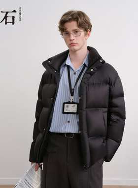 流石男装轻盈蓬松羽绒服2025年冬季男士简约经典高级感立领面包服