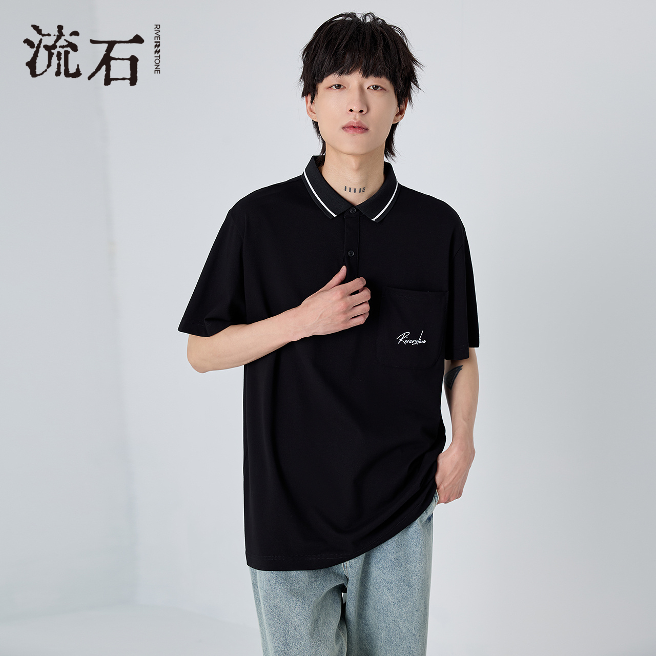 RS流石男装时尚经典刺绣POLO衫男