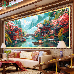 青飞精准江南古韵十字绣梦里江南小桥流水客厅DIY手工刺绣