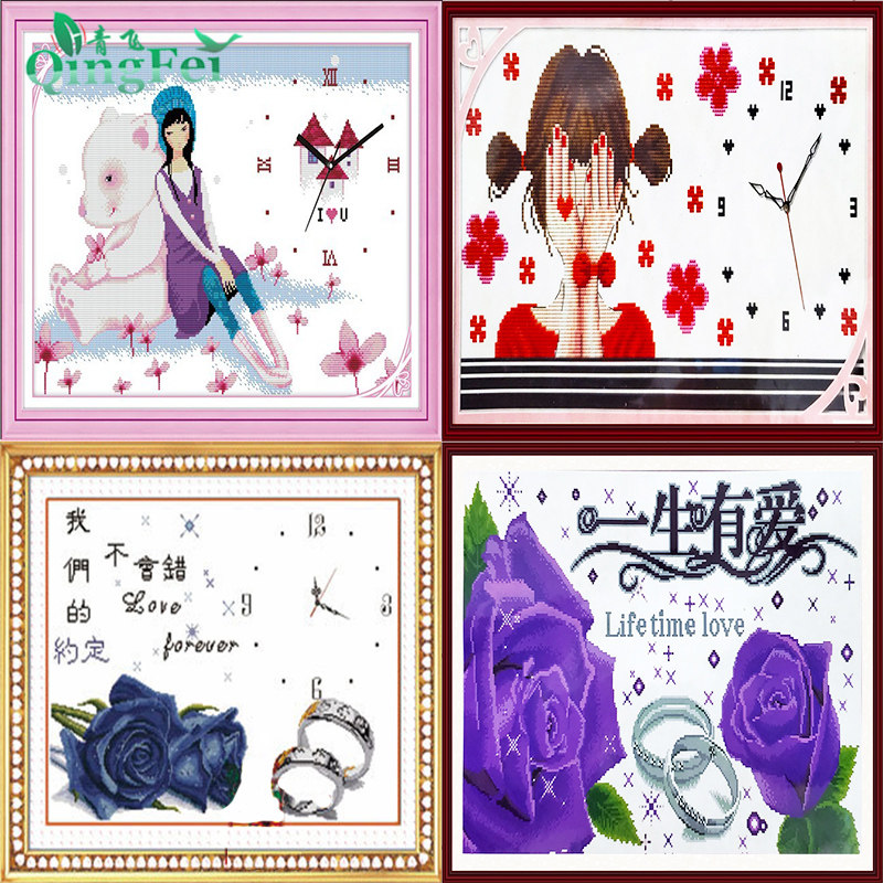 青飞曼妙时光躲猫猫今生的约定一生有爱十字绣小幅钟表客厅简单绣