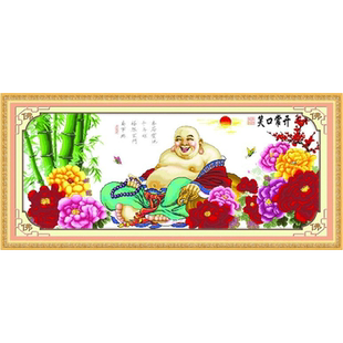 青飞弥勒佛富贵十字绣笑口常开弥勒佛富贵版手工线绣有钻石画客厅