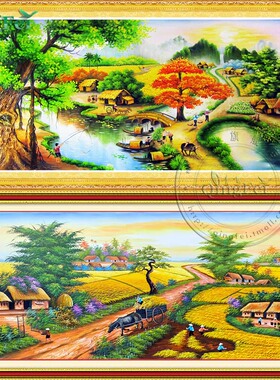 青飞鱼米之乡十字绣五谷丰登田园风光手工线绣越南柬埔寨有钻石画
