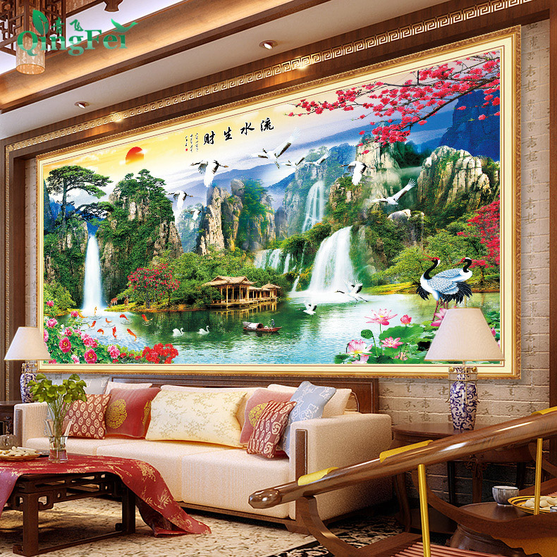 青飞5D立体流水生财风华绝代中式风景客厅钻石画钻石绣十字绣贴钻