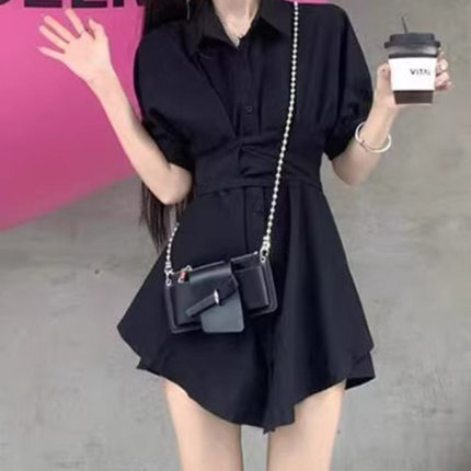 【两件套】短袖2026夏季新款气质交叉系带高腰短裤两件套女绵羊绒