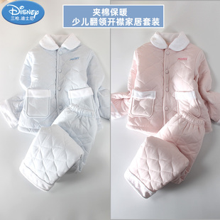 长裤 专柜迪士尼男女儿童冬季 保暖家居服纯色夹棉法兰绒加厚长袖