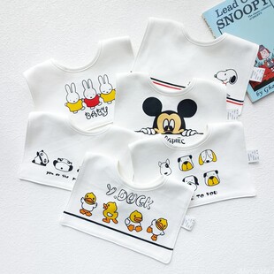 ins韩版A类纯棉防水口水巾宝宝方形围嘴装饰口水兜卡通可爱不掉色