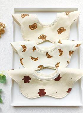 婴儿童纯棉防水口水巾食兜圆形