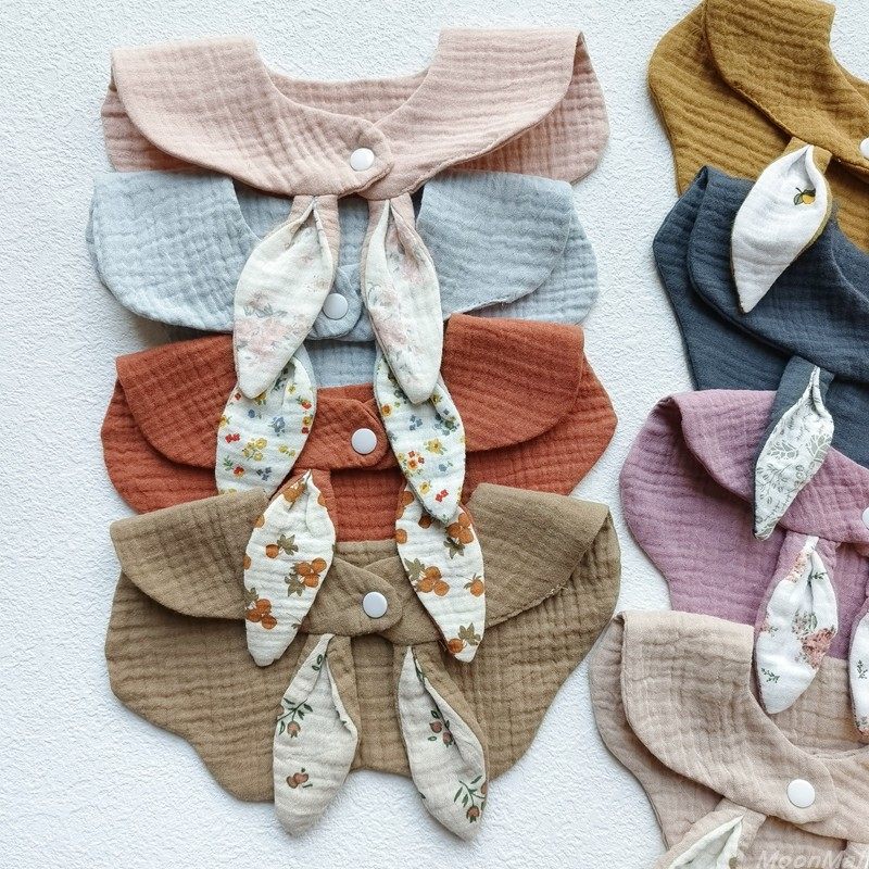 ins超薄纯棉纱布口水巾婴儿兔耳朵围嘴宝宝A类围兜双面可用0-2岁,婴童用品,口水巾,淘宝优惠券,粉丝福利购,淘宝优惠卷