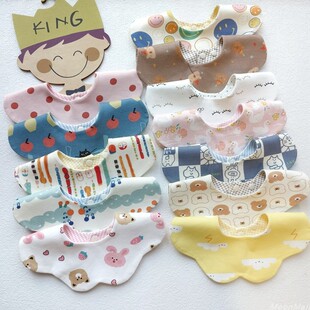 婴幼儿双面图案纯棉防水口水巾宝宝360度花朵a类全棉围嘴围兜