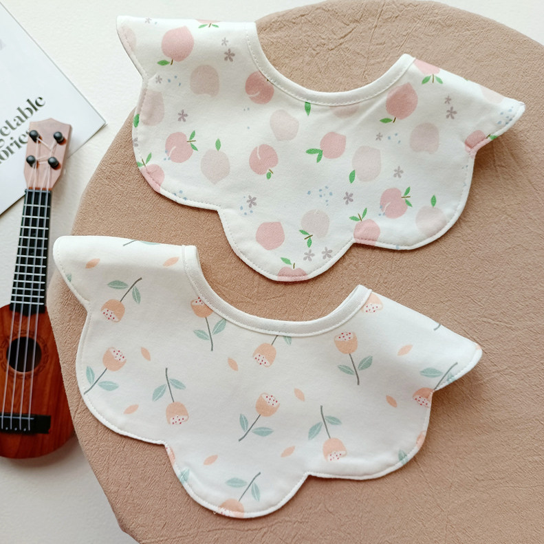 婴儿童360防水口水巾宝宝360度花瓣花朵a类纯棉围嘴假领子食饭兜
