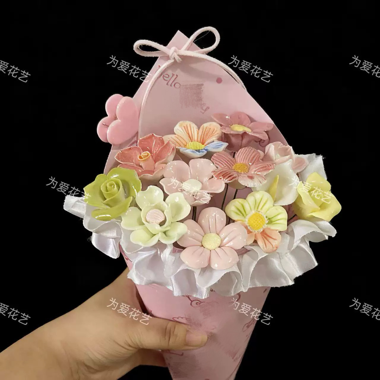 甜筒冰淇淋半成品迷你免包花壳DIY花束鲜花陶瓷花成品