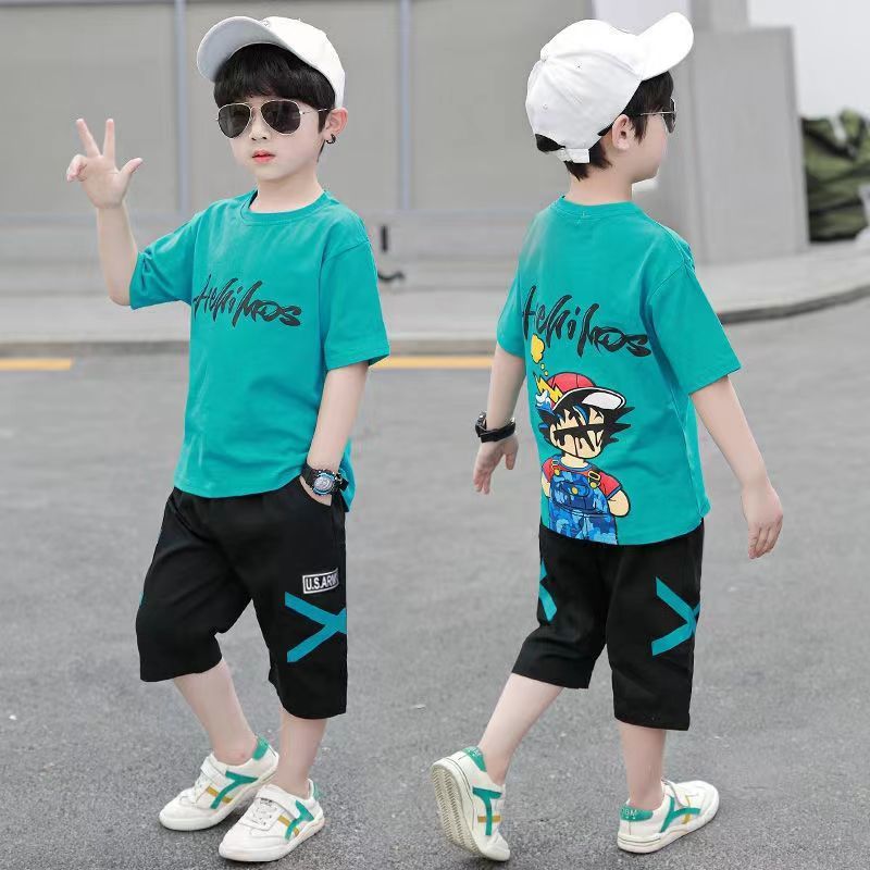 男童装夏装棉运动套装 2025新款中大儿童休闲T恤小孩洋气夏天衣服