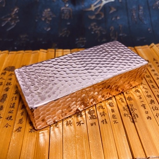 500克紫铜实心镇尺手工精做锤纹镇纸小长方形纯红铜小楷书法压尺