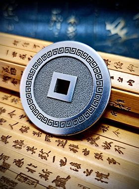 40mm纯钛合金平安钱回字纹双面无字币吉语方孔花钱平安牌把件吊坠