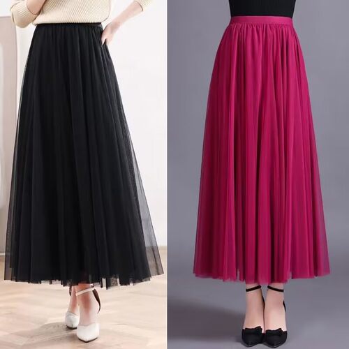 广场舞裙新疆舞纱裙三层