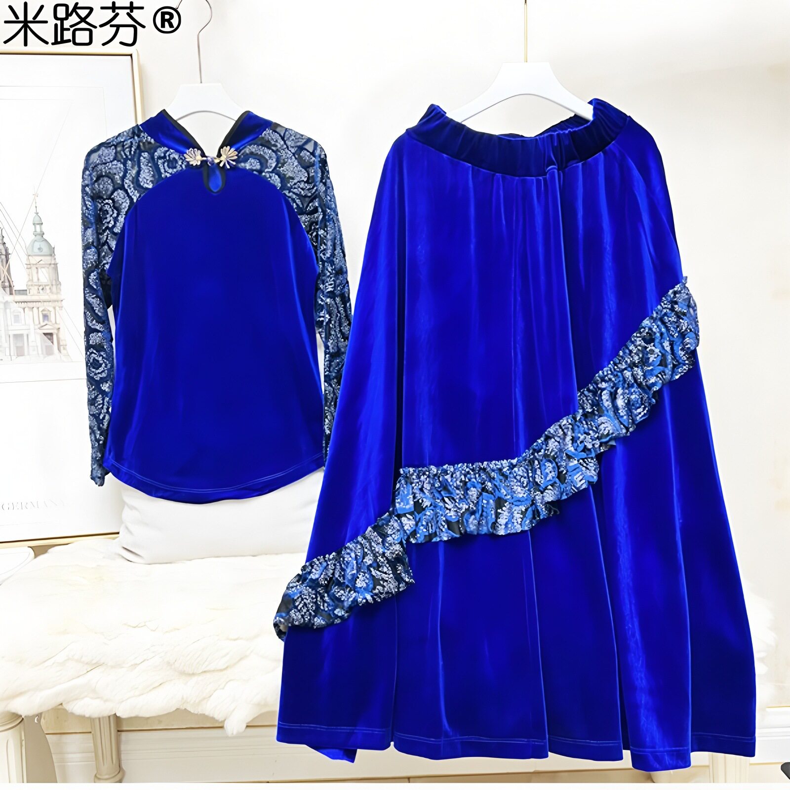 秋冬新款广场舞长袖大摆裙金丝绒古典民族舞蹈演出服装跳舞套装女