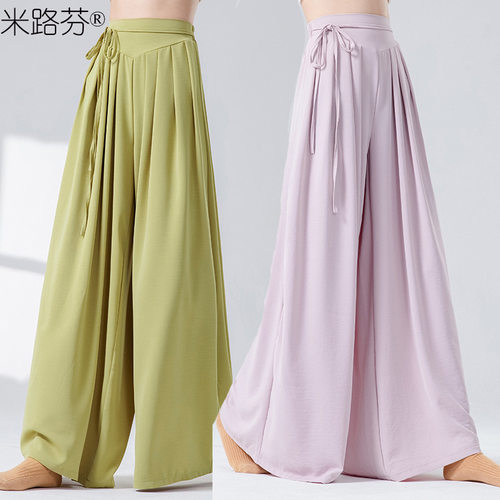 现代舞宽松中国舞练功舞蹈阔腿裤高腰裤垂感直筒古典舞日常穿裤子