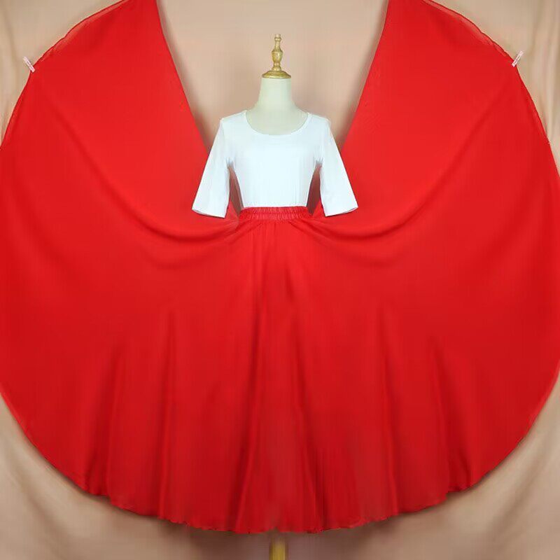 春夏新疆舞长裙民族舞广场舞裙子720度跳舞裙双层雪纺大摆半身裙