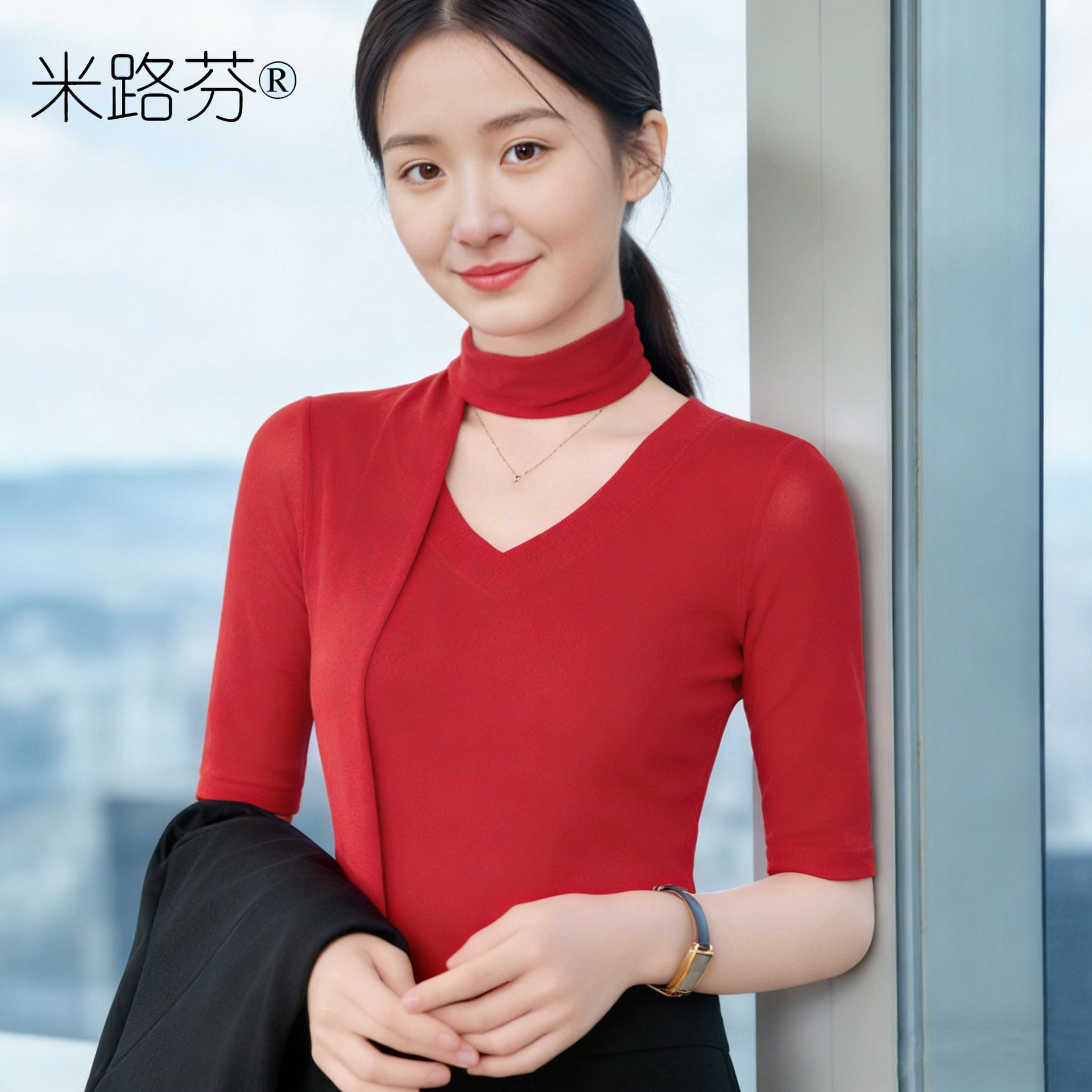 百搭纯色长袖T恤女网纱修身V领套头中袖打底衫外穿气质内搭上衣