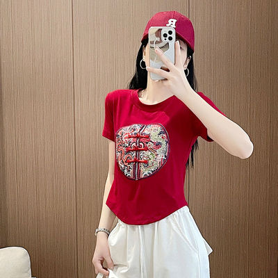 百搭网红刺绣短袖T恤女夏季民族风复古中国风休闲时尚显瘦上衣