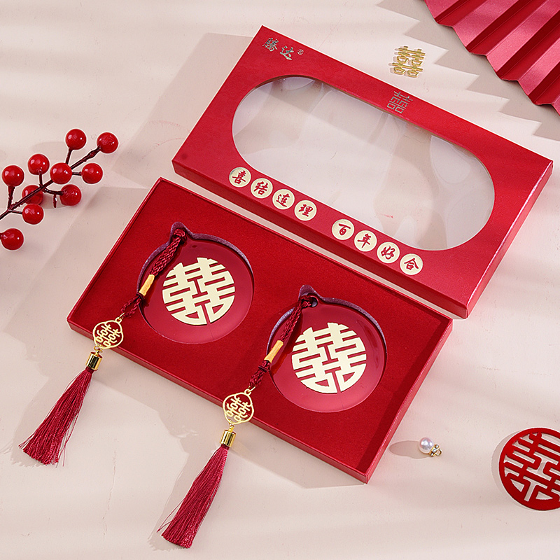 结婚喜字小圆镜子迷你化妆镜一对