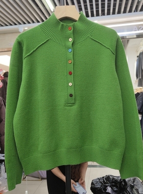 25331秋冬彩色单排扣子针织衫毛衣女春装纯色小清新毛衣外套