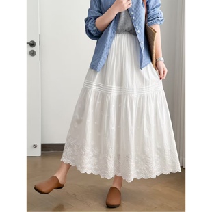 松紧腰半身裙女宽松显瘦百搭A字裙女纯棉蕾丝 女装 2628春季 新款