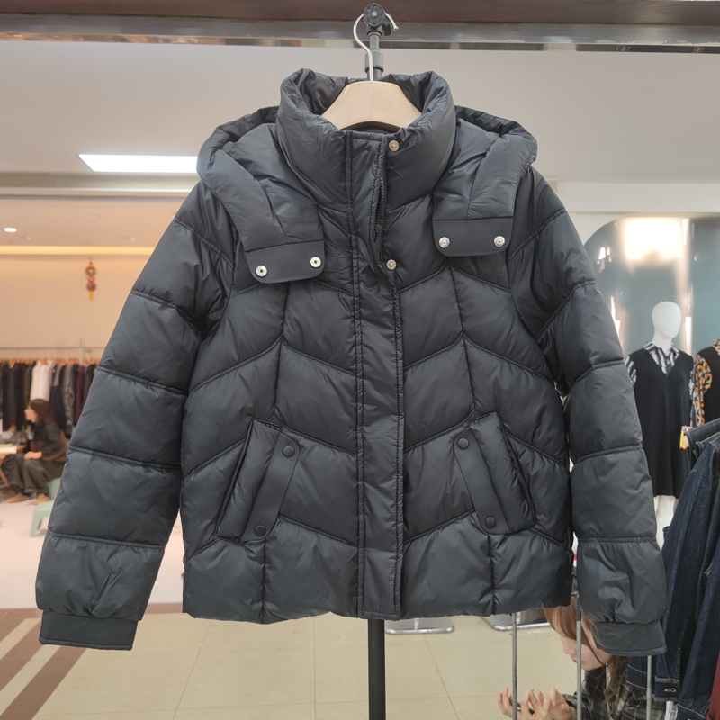 巧心思9818休闲设计感连帽长袖短外套女秋冬宽松纯色羽绒棉棉服