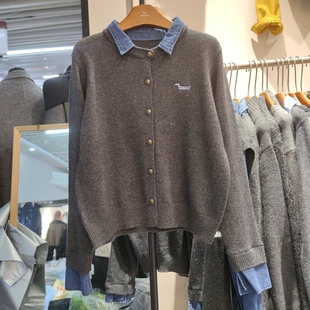 毛衣外套宽松显瘦上衣早春 假两件针织开衫 269秋冬新款 女翻领长袖