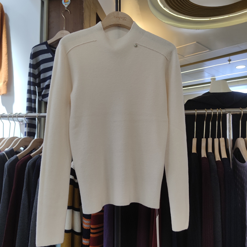 23711休闲设计感半高领长袖针织衫女秋冬打底衫纯色简约套头毛衣