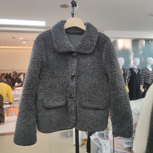 外套上衣颗粒绒皮毛一体麂皮绒 纯色短款 6909秋冬新款 女翻领长袖